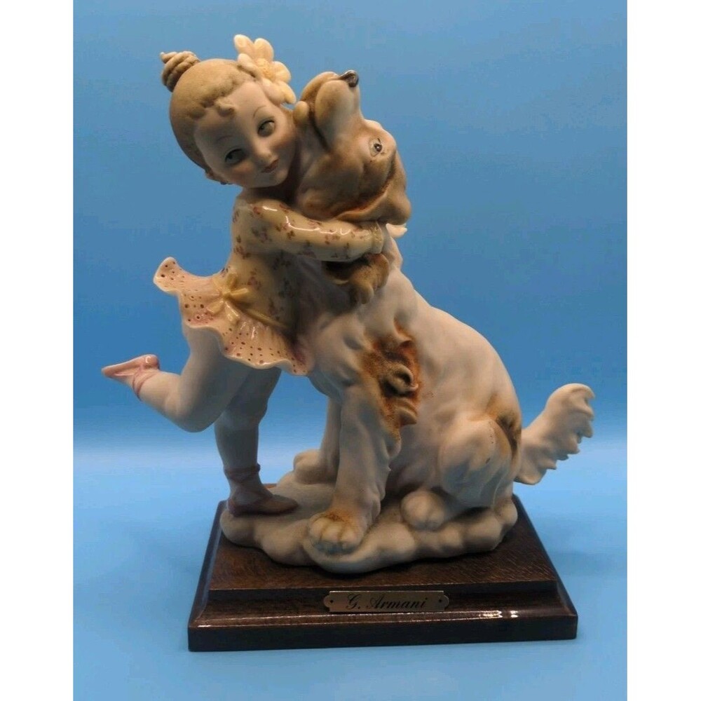 1984 Giuseppe Armani Florence Girl Hugging Her Dog Figurine From Italy 8.5" Tall